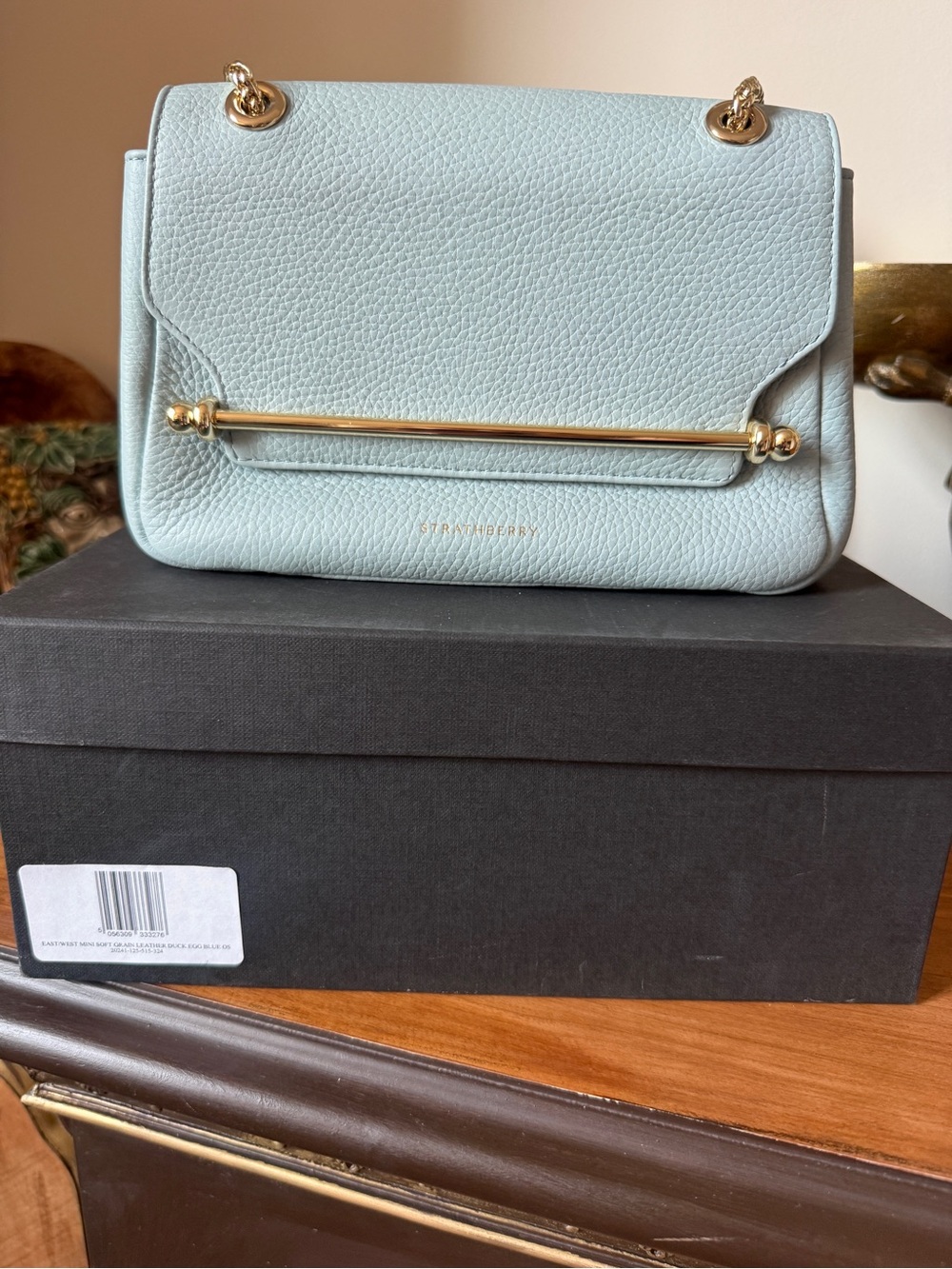 Strathberry East/West Mini — Duck Egg Blue Soft Grain Leather - Picture 8 of 9